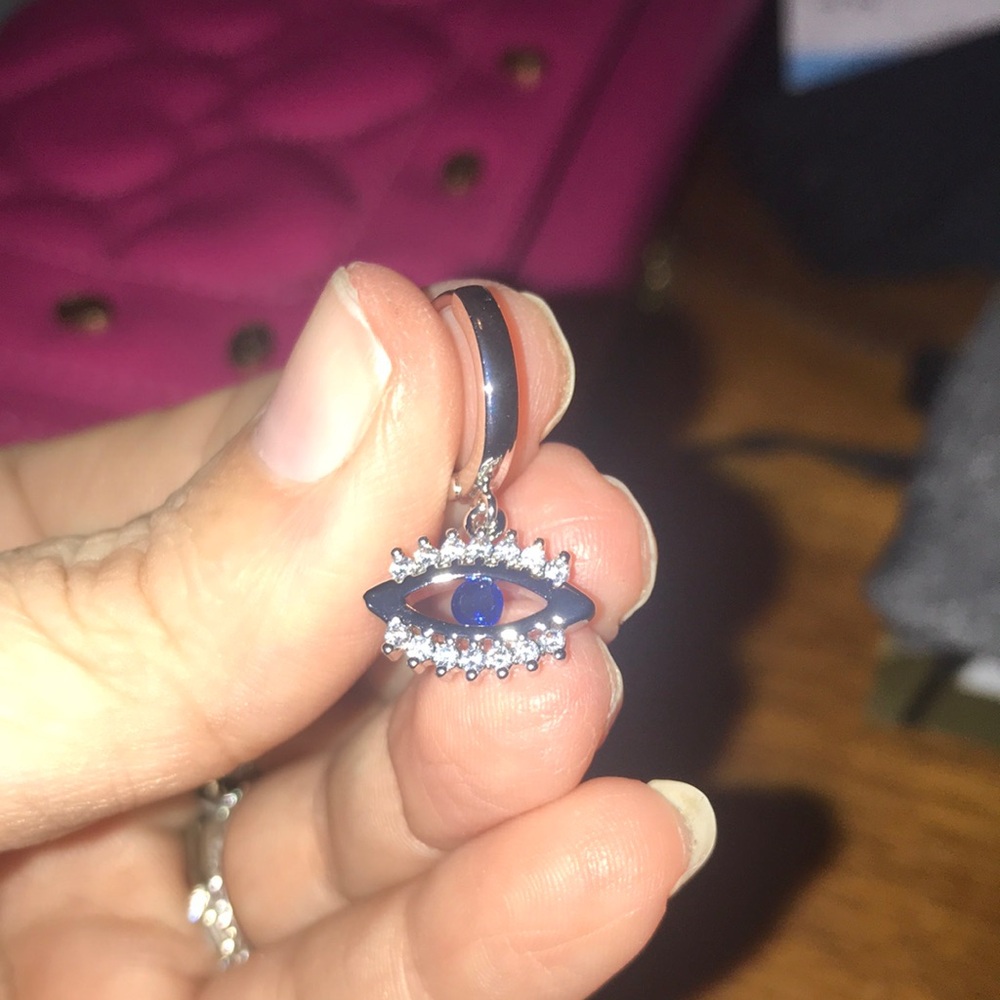 Silver Evil Eye Hoop Earrings - Picture 3 of 4